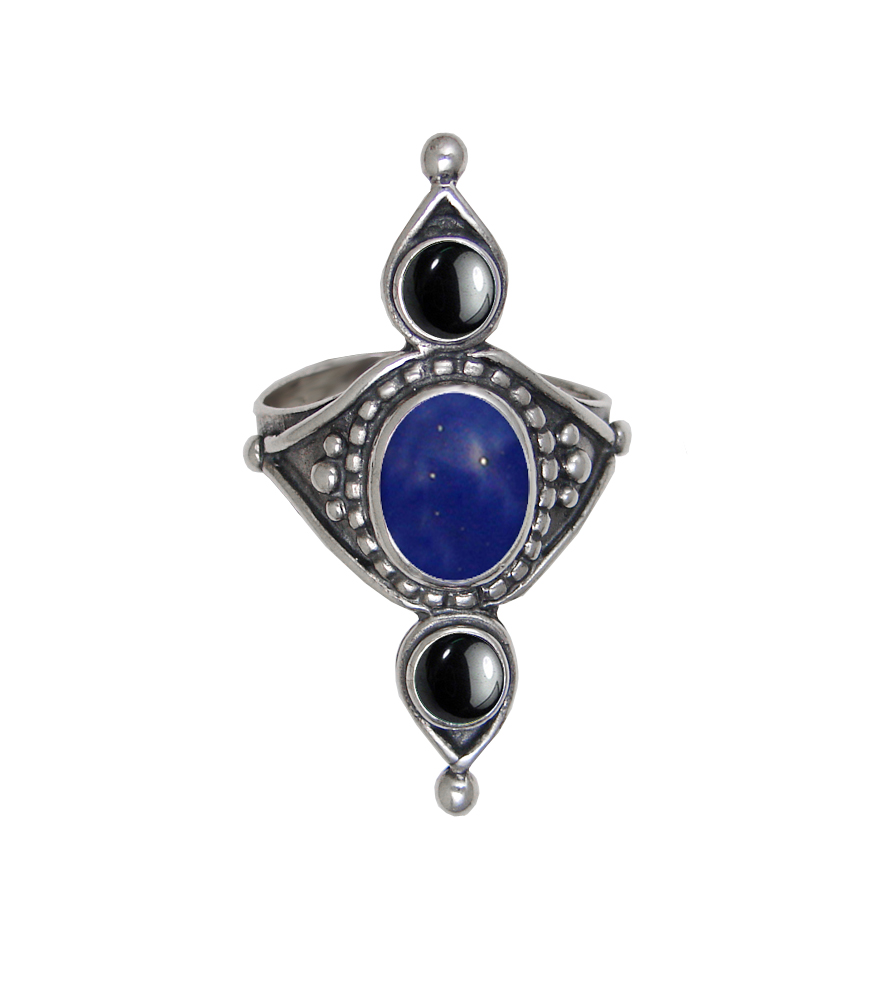 Sterling Silver Royal Ring With Lapis Lazuli And Hematite Size 6